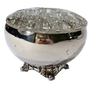 Vtge Wm. A. Rogers S.P. Copper Footed Bowl w/ Glass Flower Frog - Made in Canada